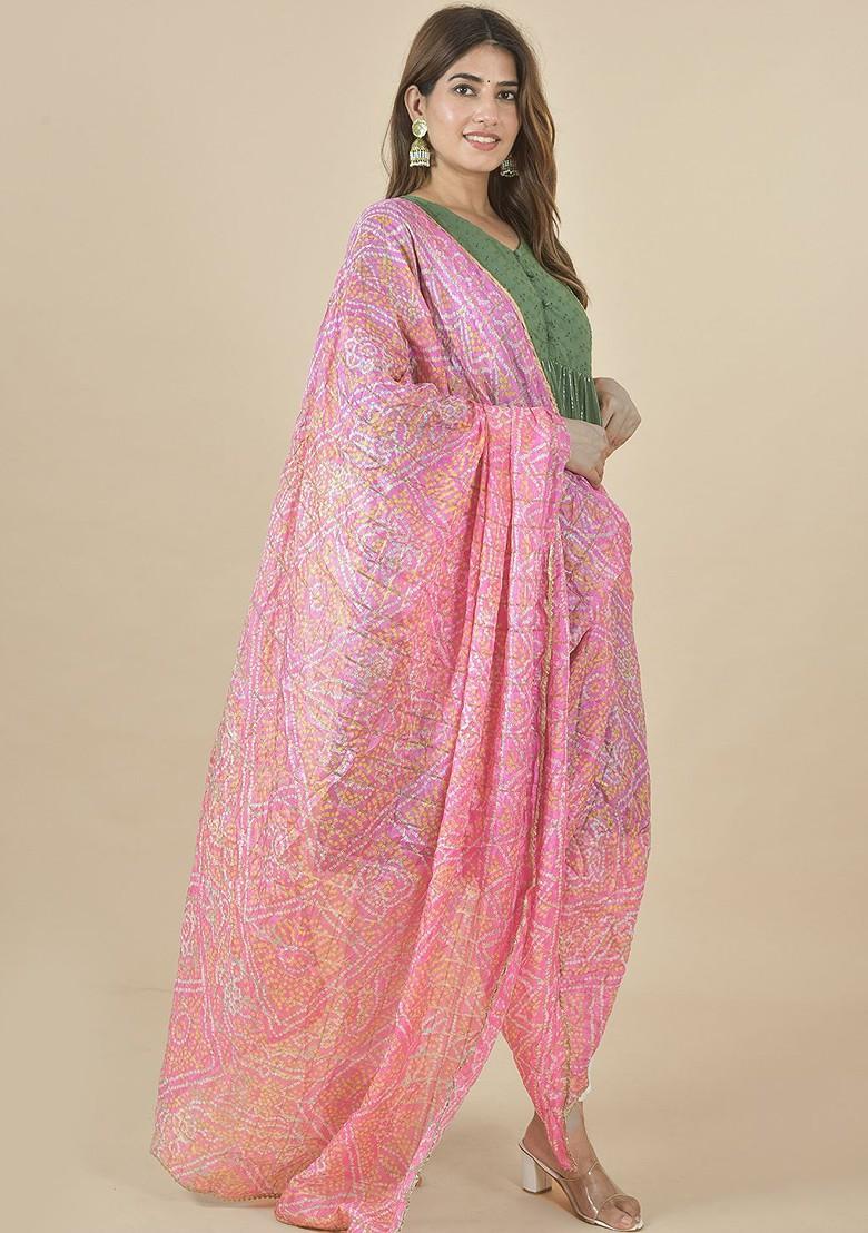 Pink Poly Blend Printed Bandhani Dupatta