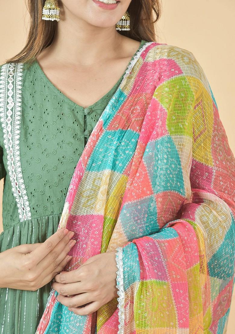 Pink Poly Blend Leheriya Printed Dupatta