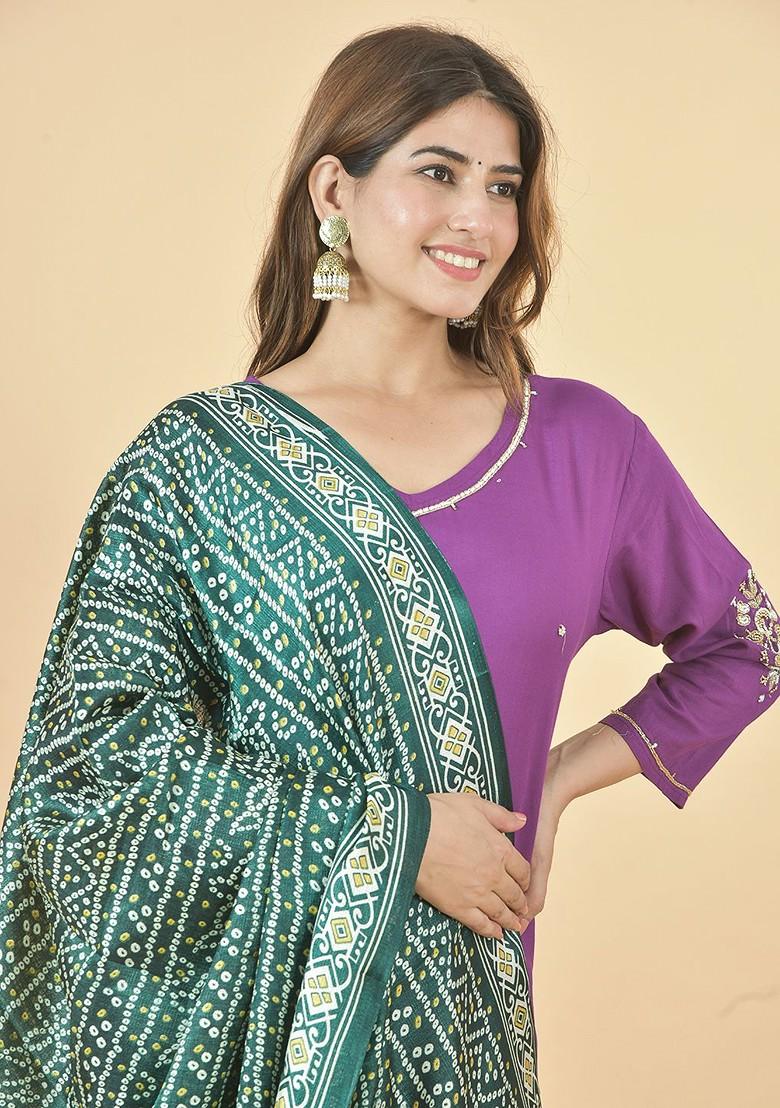 Green Poly Blend Bandhani Printed Dupatta