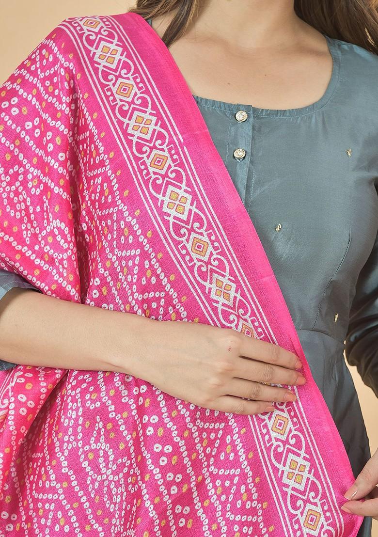 Pink Poly Blend Bandhani Printed Dupatta
