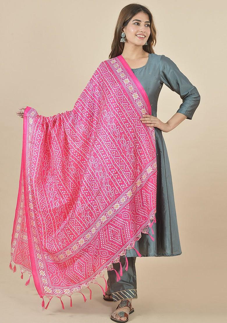 Pink Poly Blend Bandhani Printed Dupatta