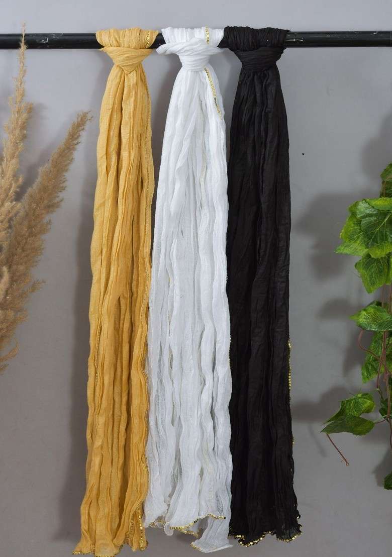 White Poly Blend Pack Of 3 White Dupattas - Indya