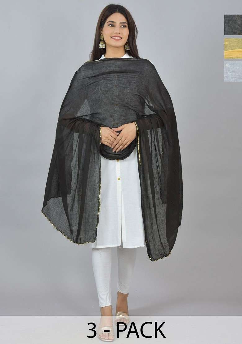 White Poly Blend Pack Of 3 White Dupattas - Indya