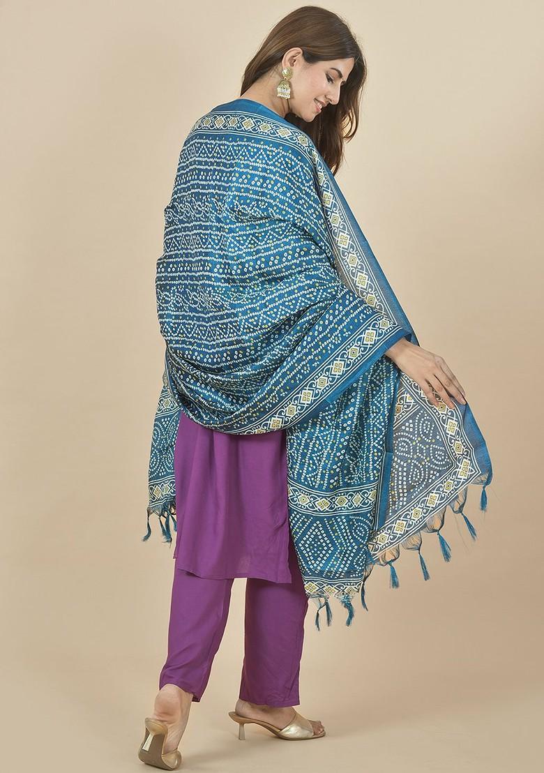 Blue Poly Blend Bandhani Printed Dupatta