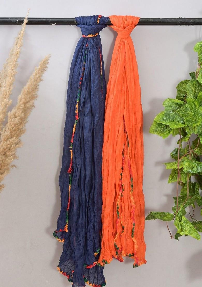 Blue Poly Blend Pack Of 2 White Dupattas