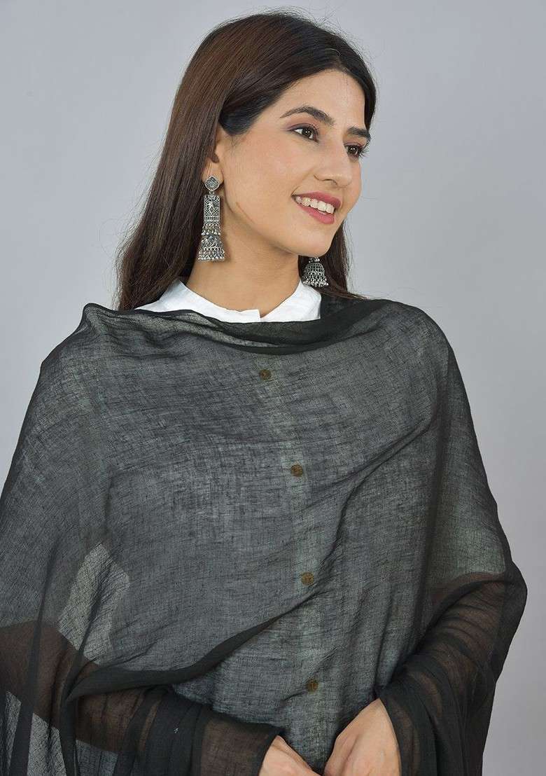 Black Poly Blend Dupatta - Indya