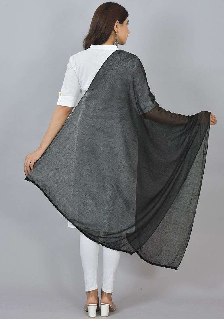 Black Poly Blend Dupatta - Indya