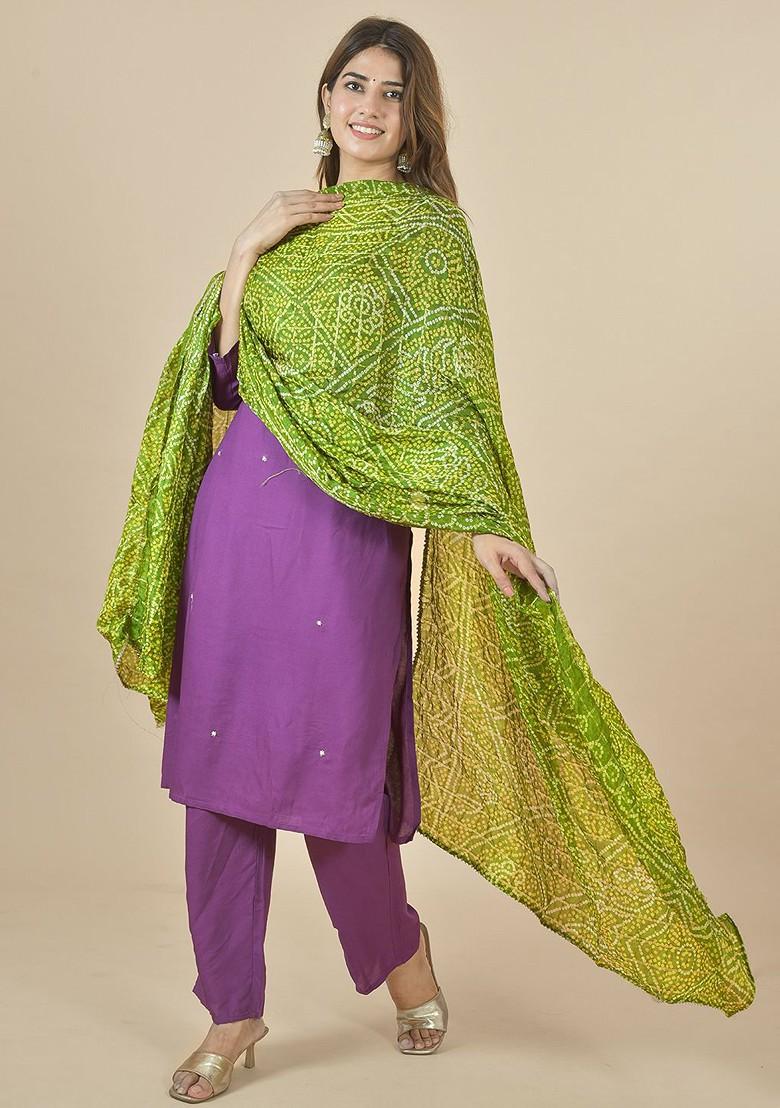 Green Poly Blend Bandhani Printed Dupatta