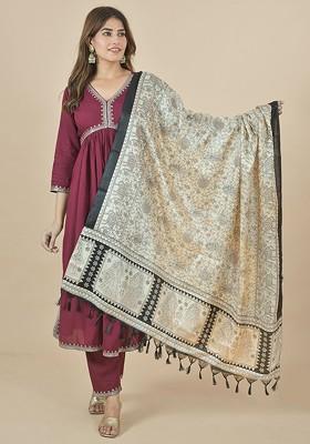 Cream Poly Blend Ethnic Motifs Printed Kalamkari Dupatta