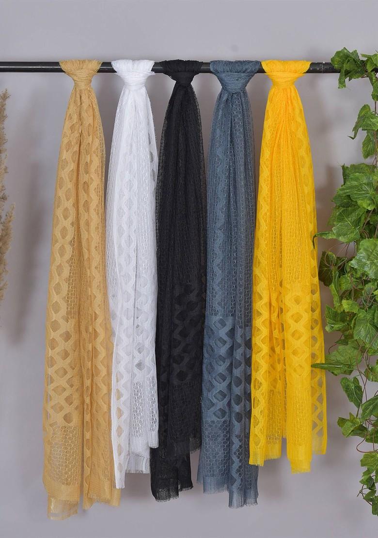 Gold Poly Blend Selection Of 5 Geometric Woven Design Dupatta