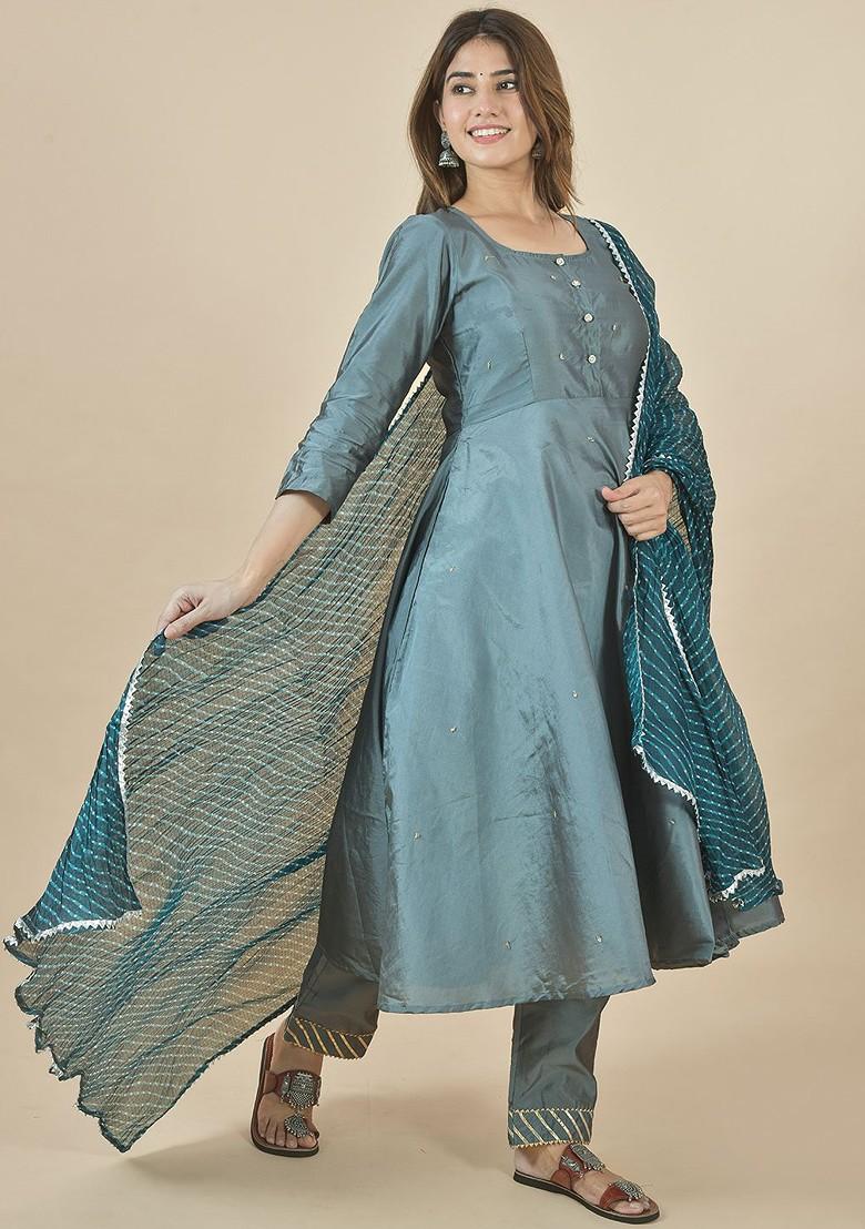 Blue Poly Blend Leheriya Printed Kota Doriya White Dupattas