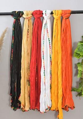 Yellow Poly Blend Pack Of 6 White Dupattas