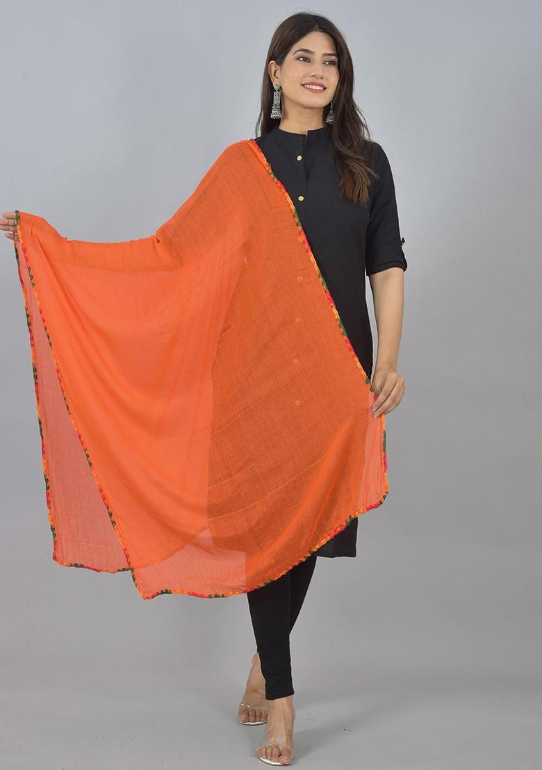 Yellow Poly Blend Pack Of 6 White Dupattas