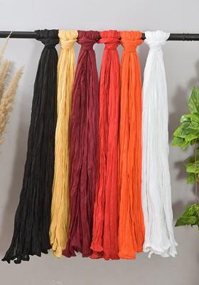 Red Poly Blend Pack Of 6 White Dupattas