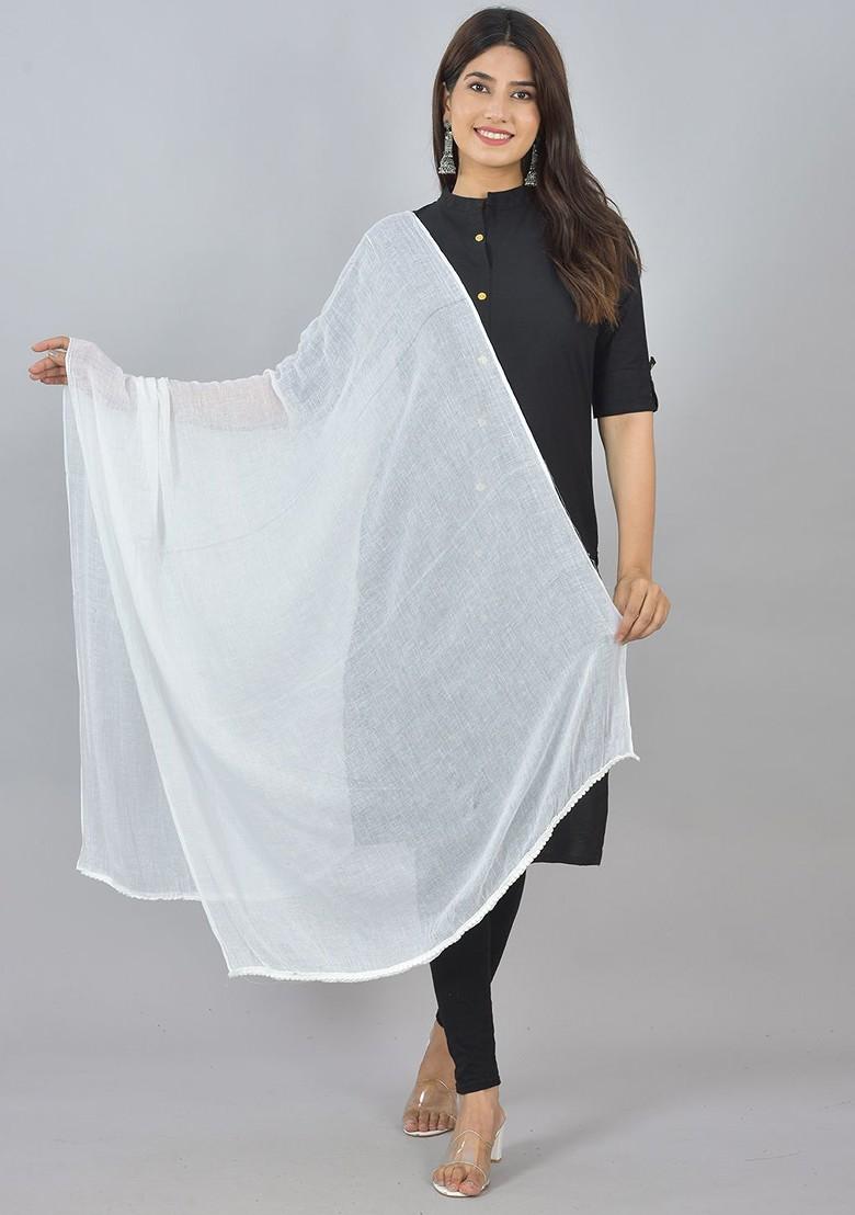 Red Poly Blend Pack Of 6 White Dupattas