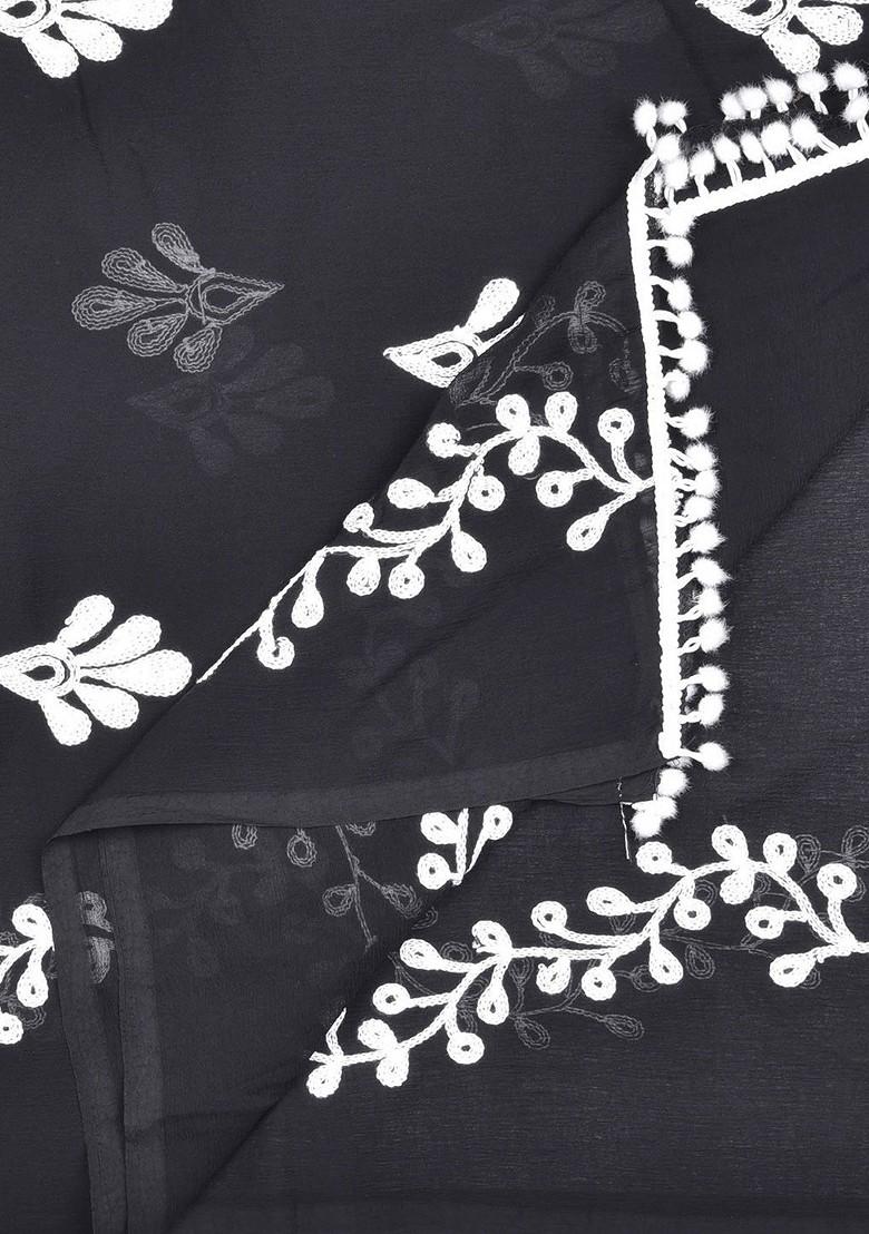 Black Chiffon Embroidered Chiffon Thread Work Dupatta