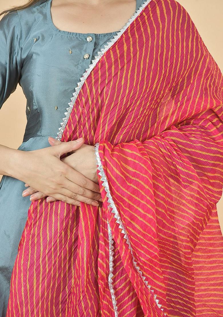 Pink Poly Blend Leheriya Printed Cotton Dupatta