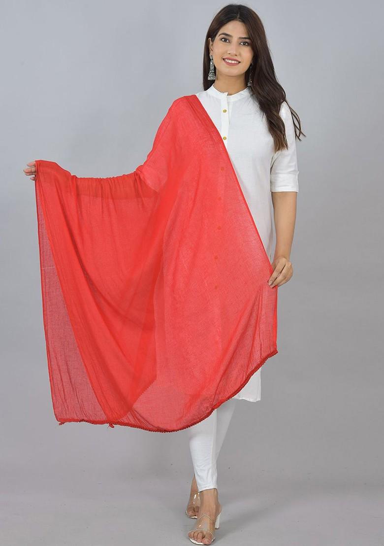 Blue Poly Blend Pack Of 3 White Dupattas