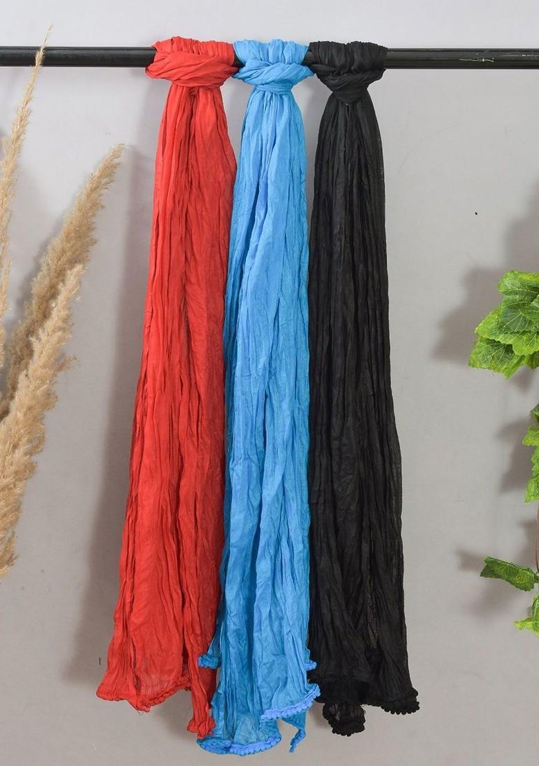 Blue Poly Blend Pack Of 3 White Dupattas