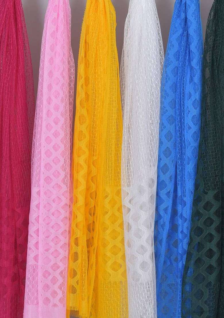 Red Poly Blend Selection Of 6 Geometric Woven Design Dupattas - Indya