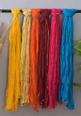 Yellow Poly Blend Pack Of 6 White Dupattas