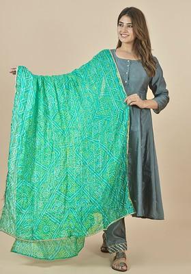 Green Poly Blend Printed Bandhani Dupatta