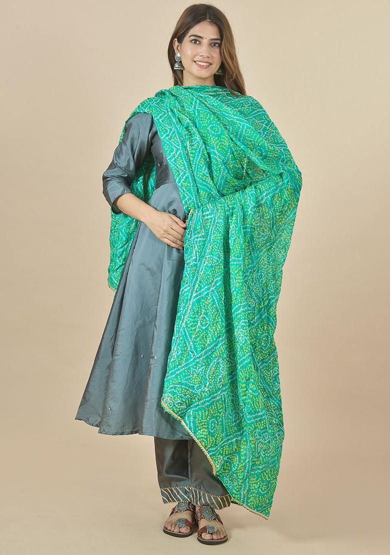 Green Poly Blend Printed Bandhani Dupatta