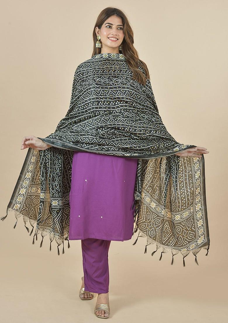 Black Poly Blend Bandhani Printed Dupatta