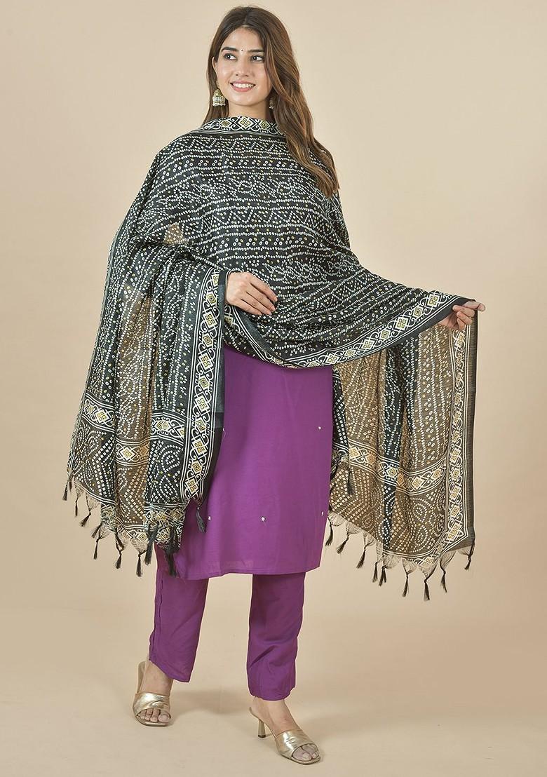 Black Poly Blend Bandhani Printed Dupatta