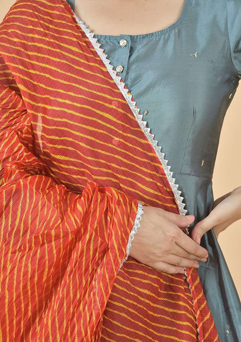 Maroon Poly Blend Lehariya Printed Dupatta - Indya
