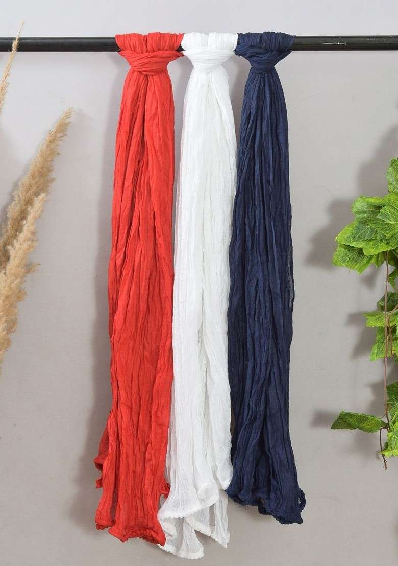 White Poly Blend Pack Of 3 White Dupattas - Indya