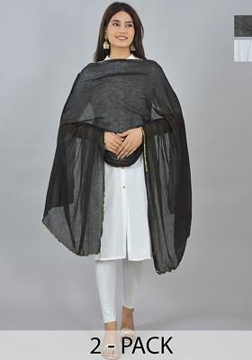 Black Poly Blend Selection Of 2 White Dupattas