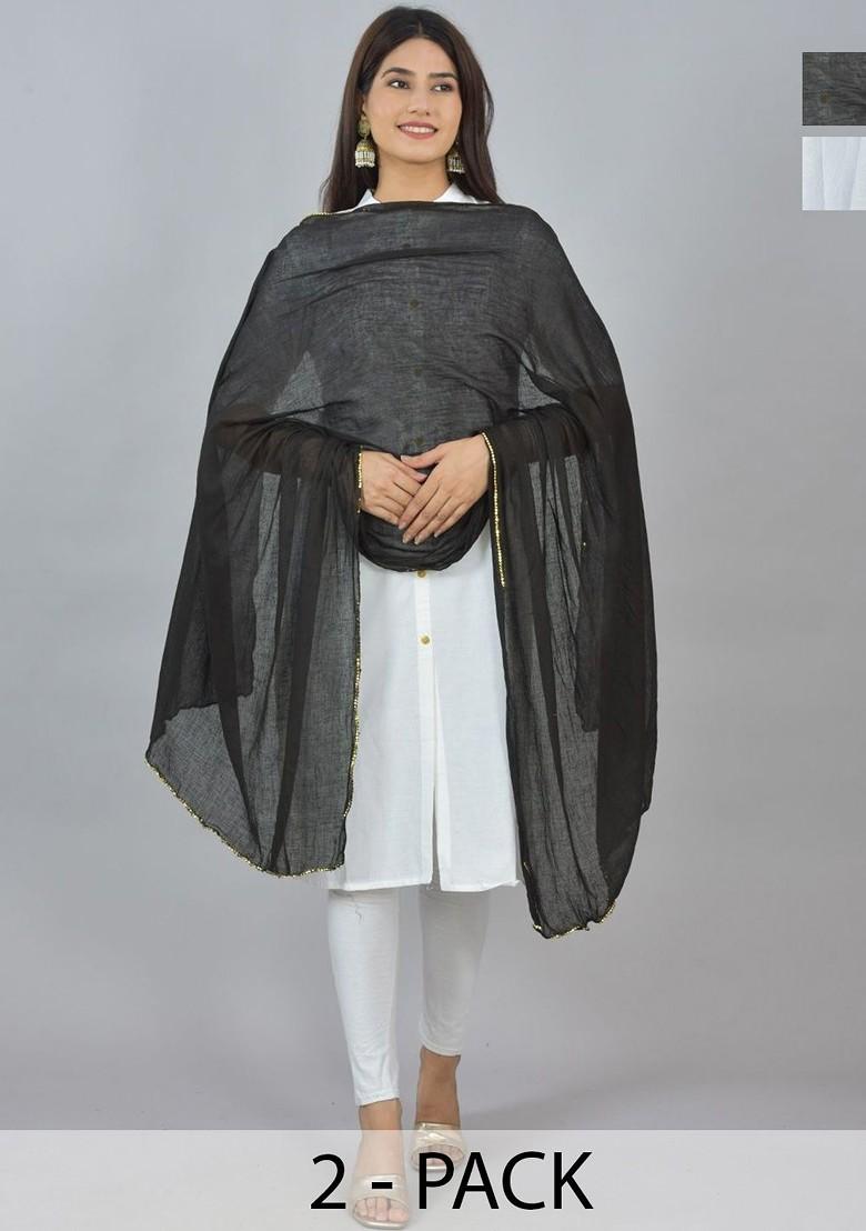 Black Poly Blend Selection Of 2 White Dupattas