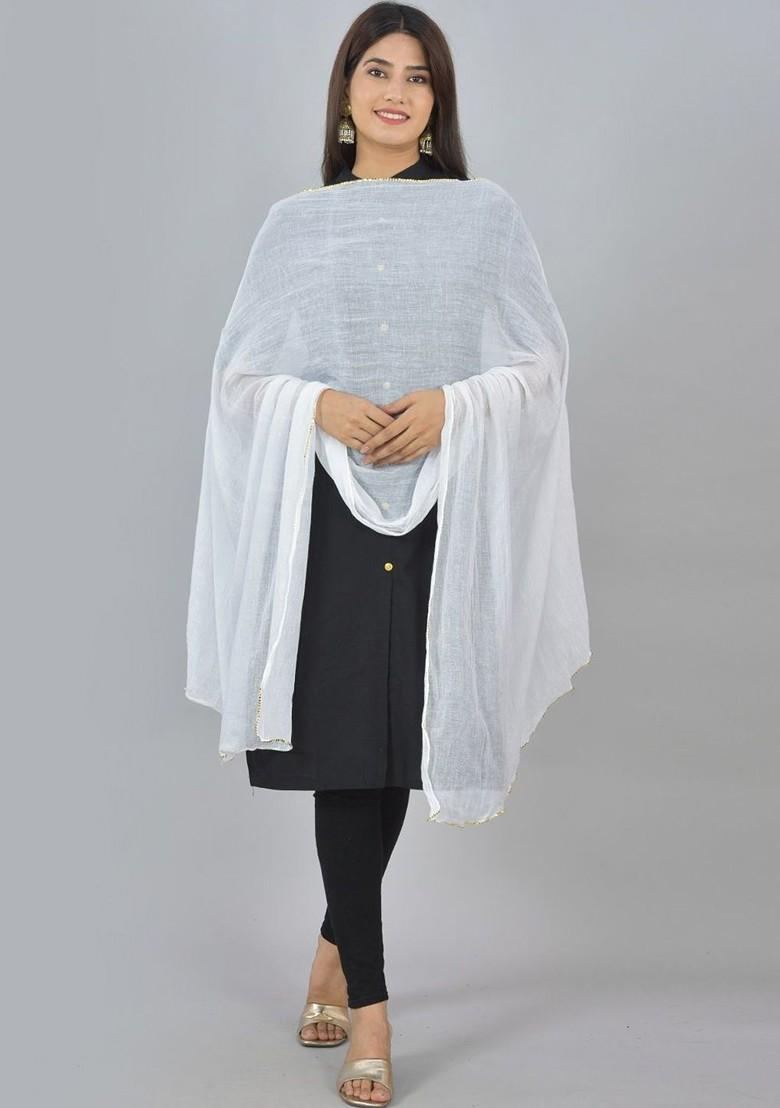 Black Poly Blend Selection Of 2 White Dupattas