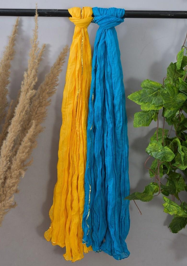 Blue Poly Blend Pack Of 2 White Dupattas