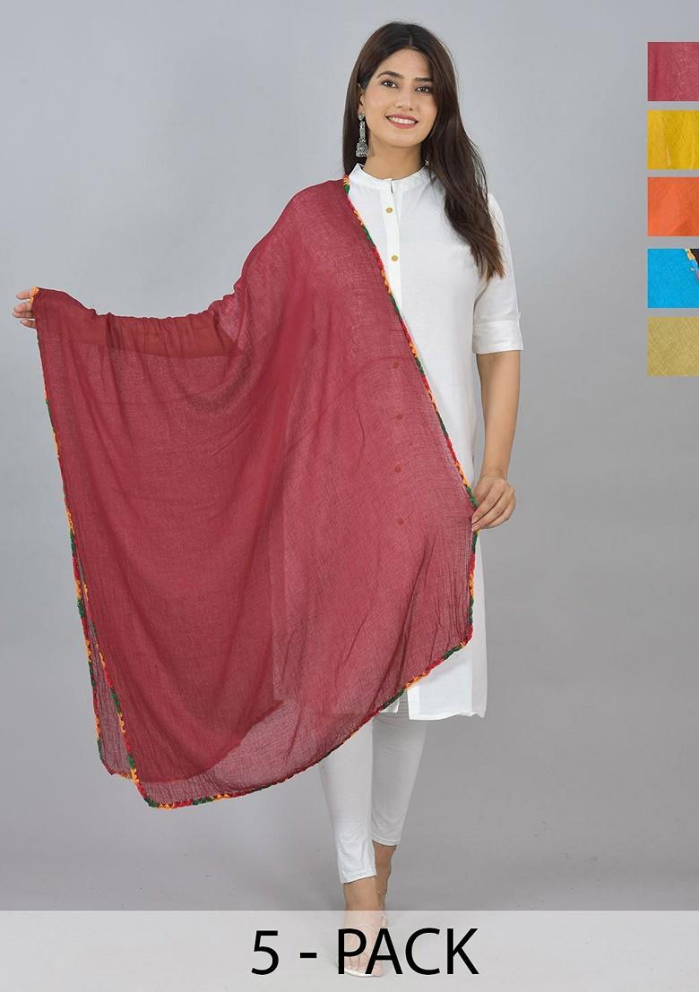 Pink Poly Blend Pack Of 6 White Dupattas