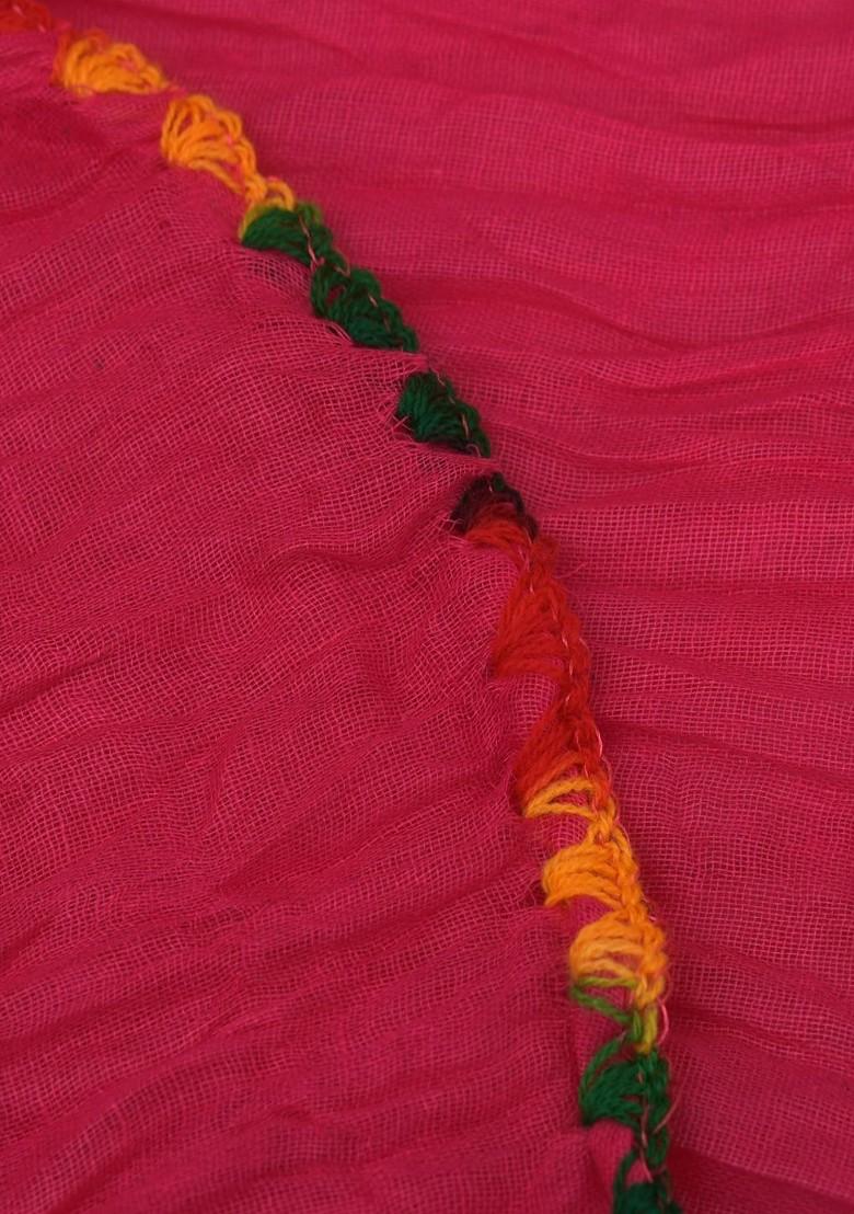 Pink Poly Blend Pack Of 6 White Dupattas