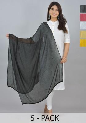 Black Poly Blend Selection Of 6 White Dupattas