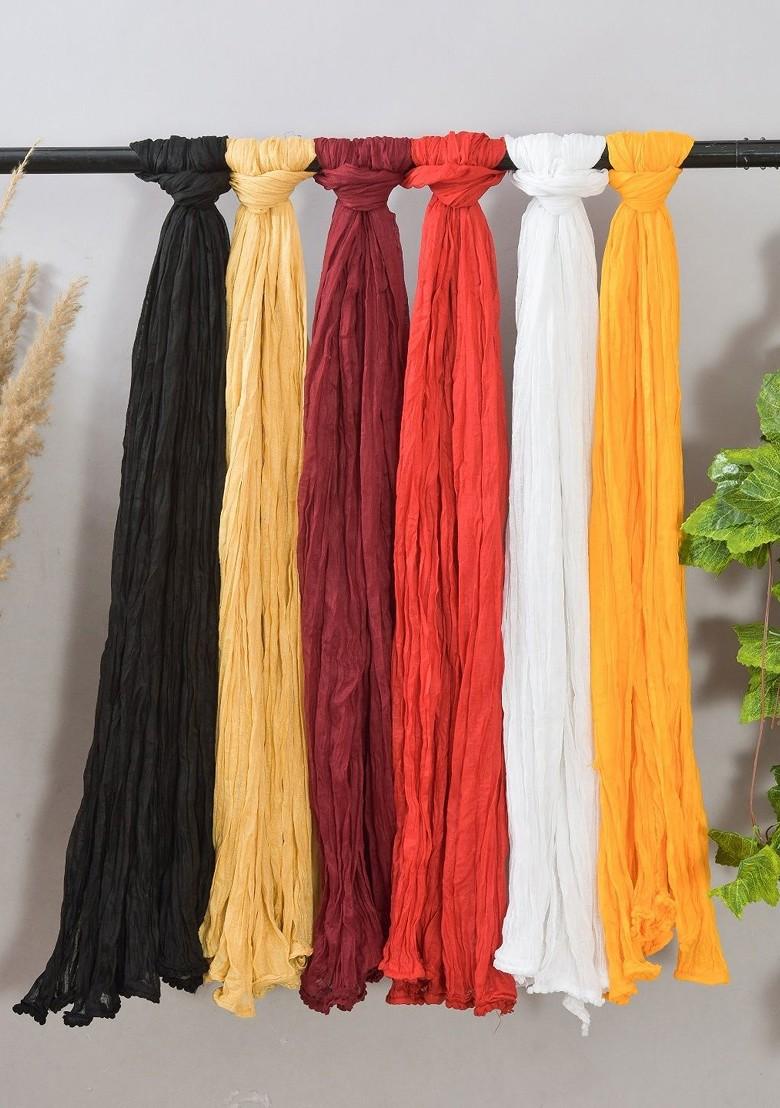 Black Poly Blend Selection Of 6 White Dupattas