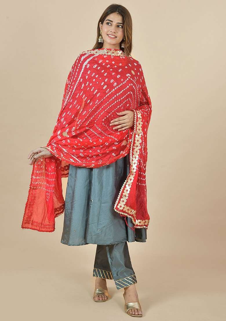 Red Poly Blend Bandhani Printed Dupatta - Indya