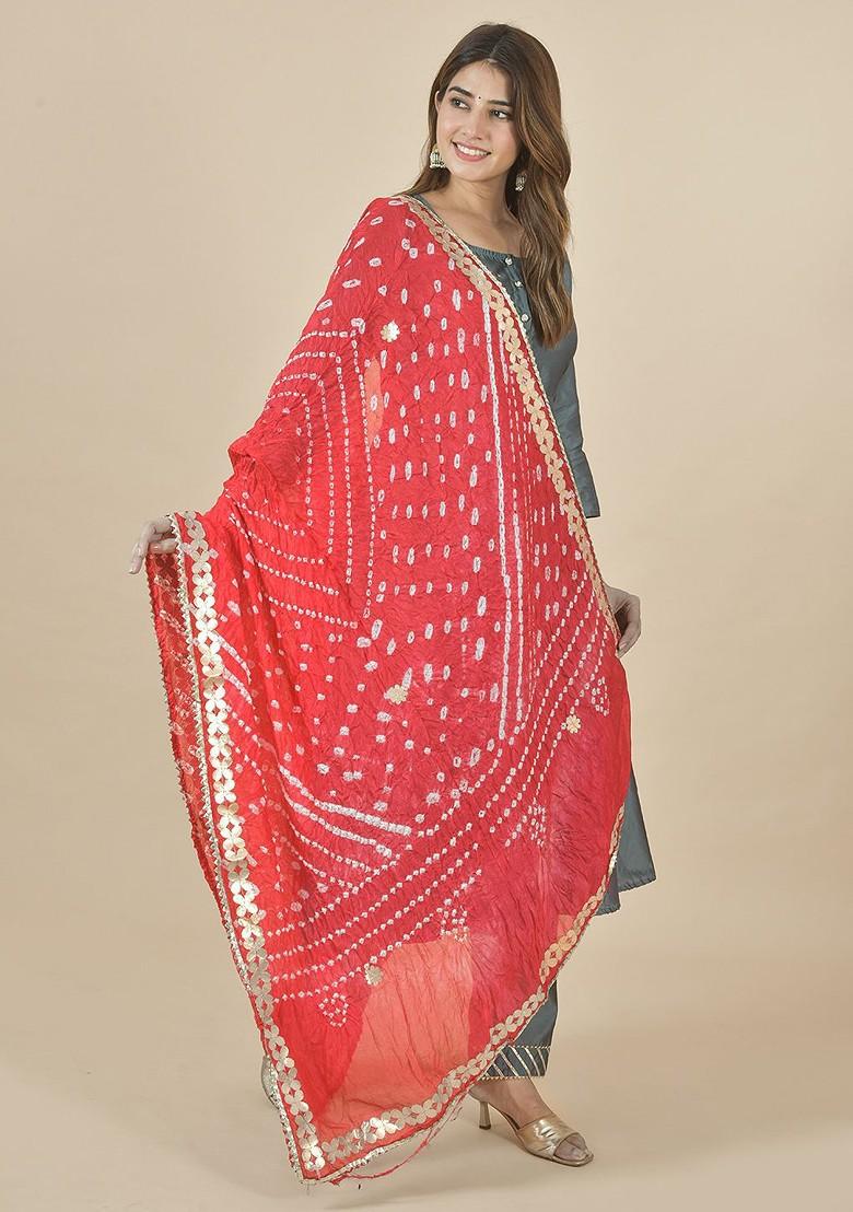 Red Poly Blend Bandhani Printed Dupatta
