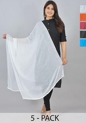 Black Poly Blend Pack Of 5 White Dupattas