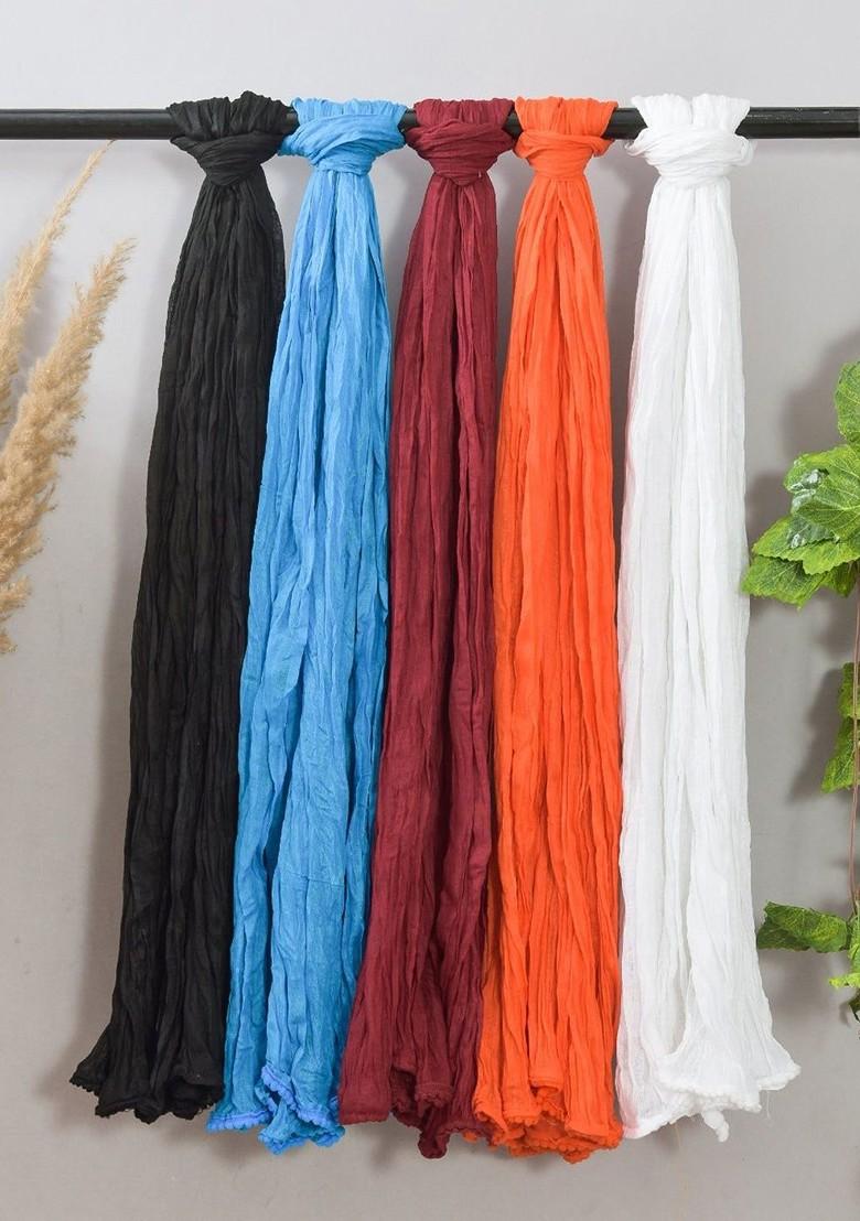 Black Poly Blend Pack Of 5 White Dupattas
