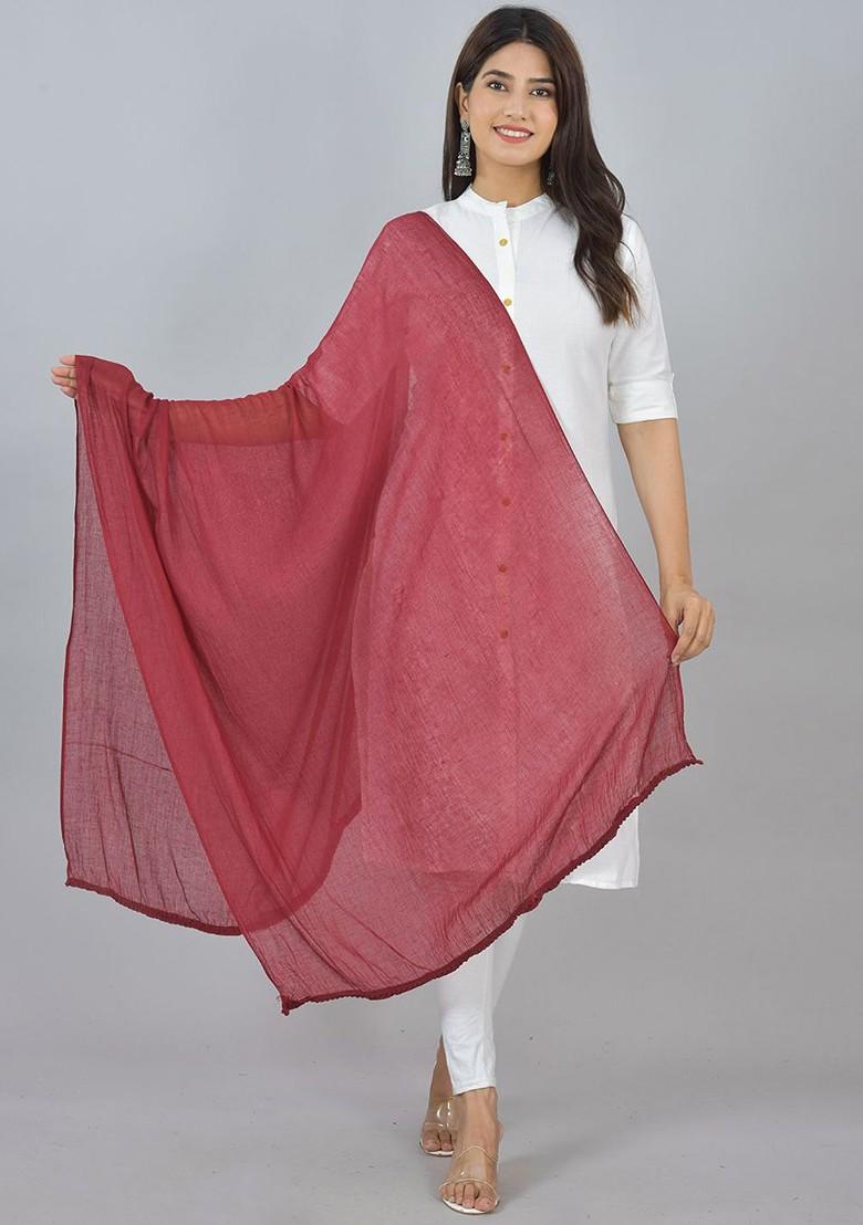 Black Poly Blend Pack Of 5 White Dupattas