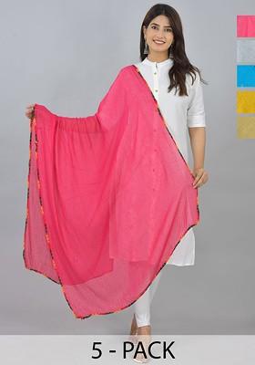 Pink Poly Blend Pack Of 5 White Dupattas