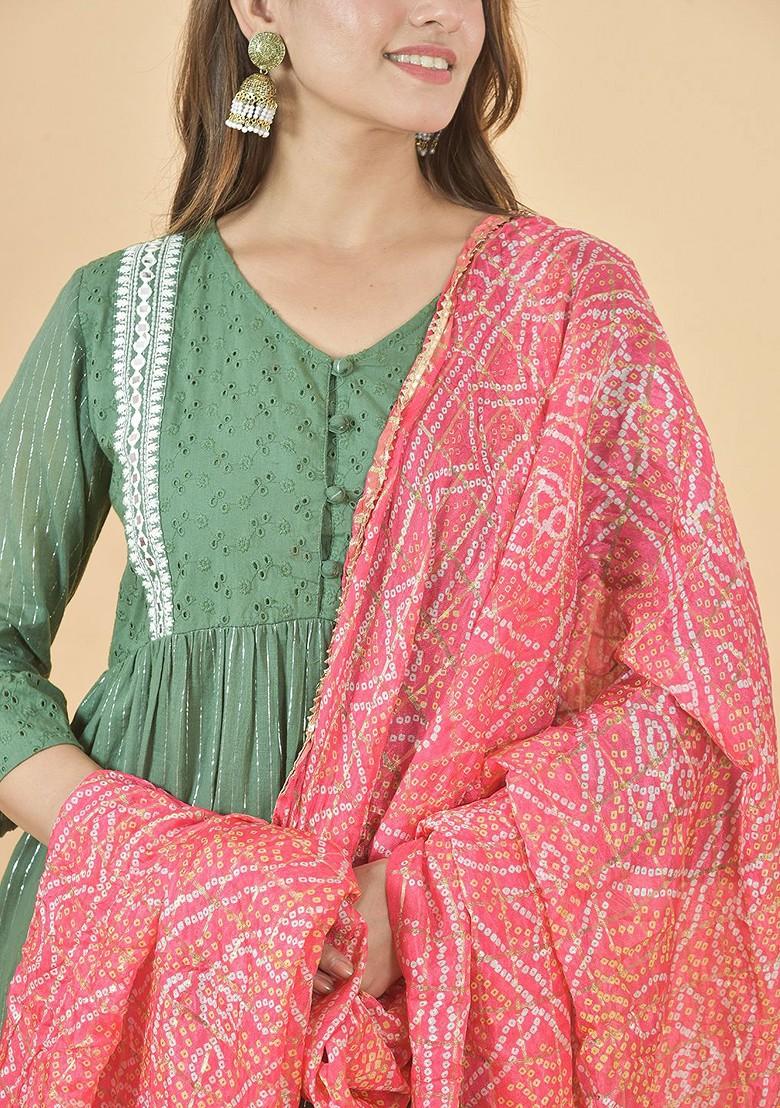 Peach Poly Blend Bandhani Printed Gotta Patti Dupatta
