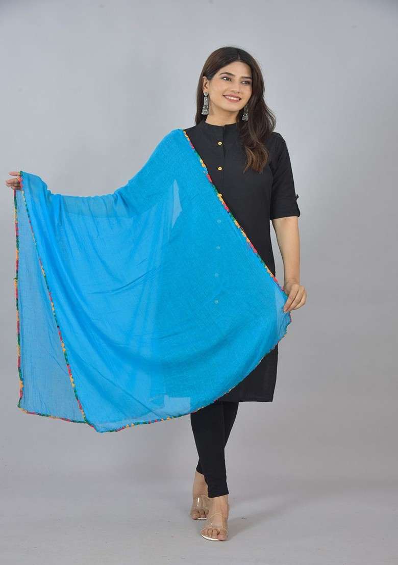 Red Poly Blend Pack Of 3 White Dupattas - Indya