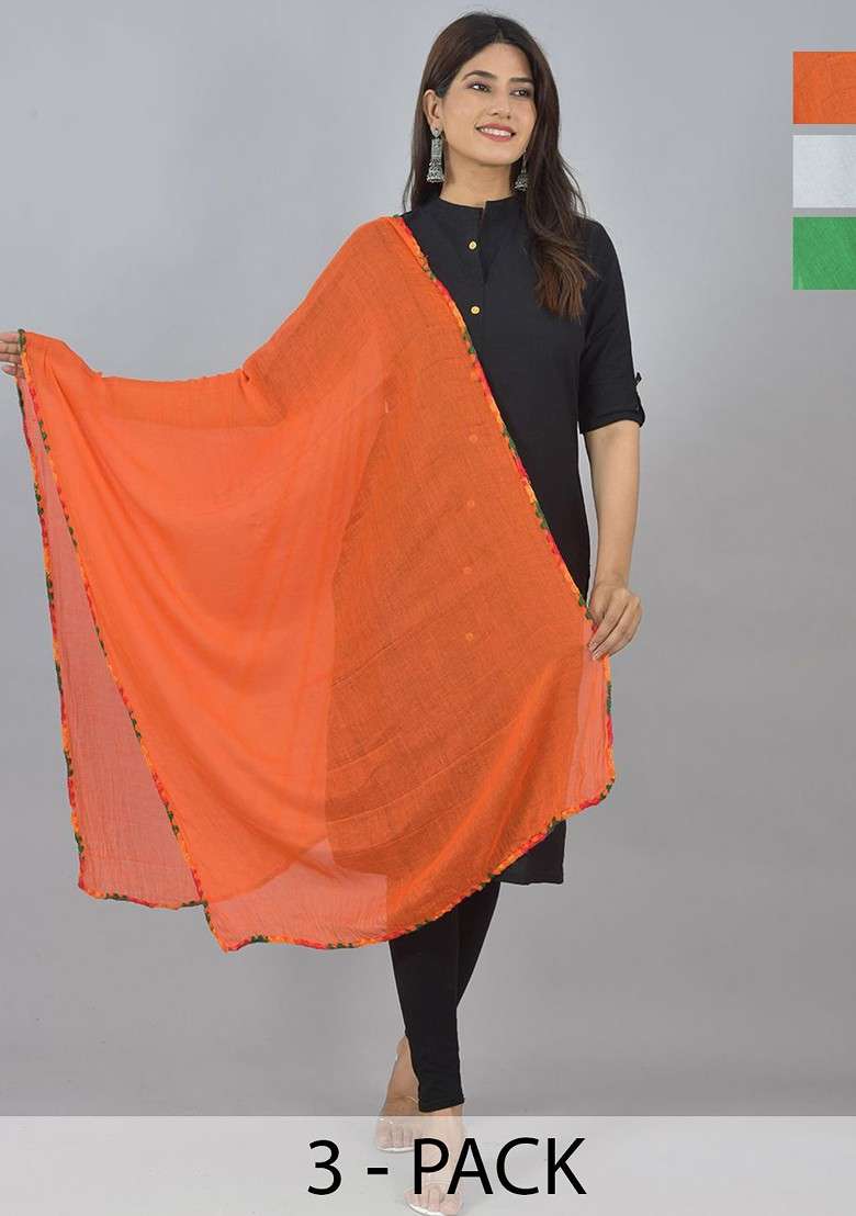 White Poly Blend Pack Of 3 White Dupattas - Indya