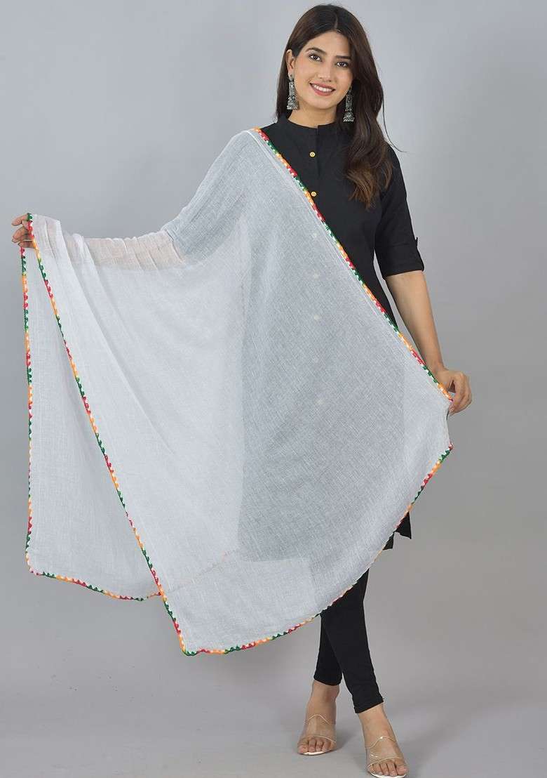 White Poly Blend Pack Of 3 White Dupattas - Indya