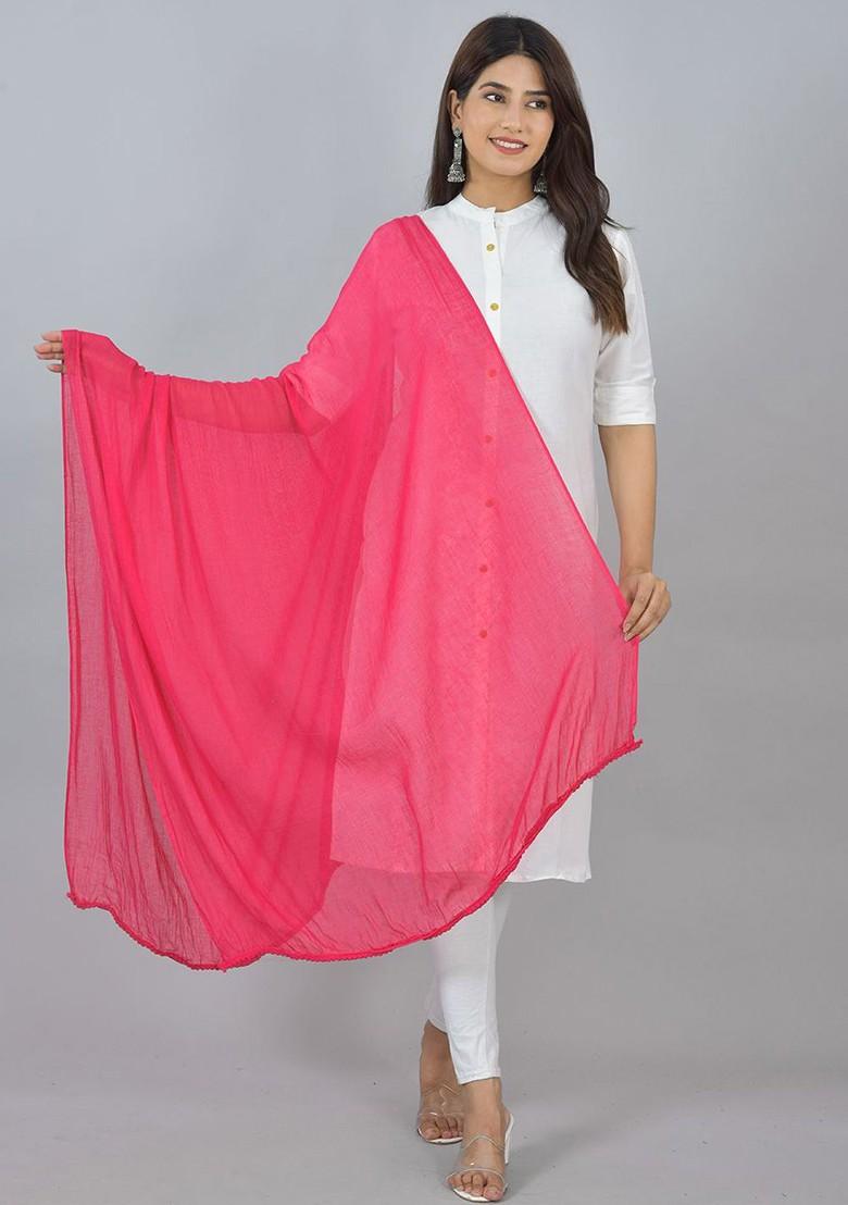 Blue Poly Blend Pack Of 3 White Dupattas